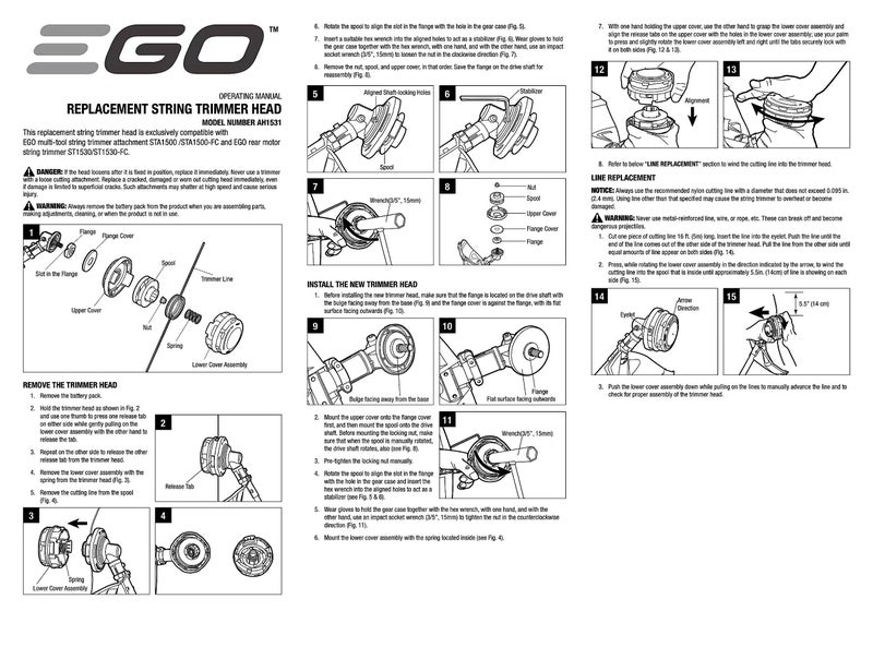EGO Power+ AH1531 Replacement Rapid Reload Plus Trimmer Head (Anti-Clockwise) for EGO 15-Inch String Trimmer Models ST1534/ST1530/STA1500/MST1501/MHC1502, Black - Image 4